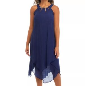 Luxology Midnight Blue Dress with Gold Accents Midi XL